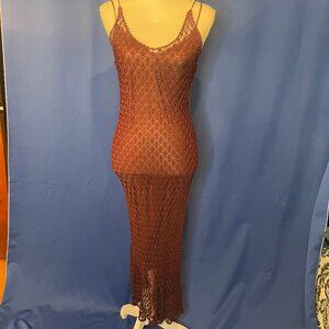 Calvin Klein Vintage Maroon Crochet Dress with Slip SIZE:M